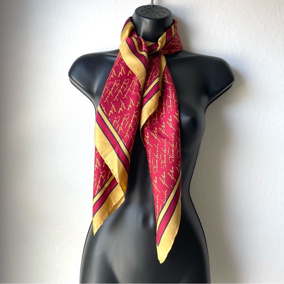 Josh Bach 100% Silk Scarf John Steinbeck Signature Print Red Square 35 x 35 In. - Picture 1 of 11